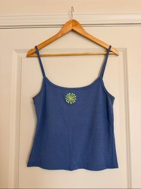 Vintage Willow Wear Blue Cami Tank Top Green Daisy Graphic